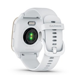 Reloj Garmin Venu® Sq2 rectangular blanco y bisel dorado, 010-02701-11.