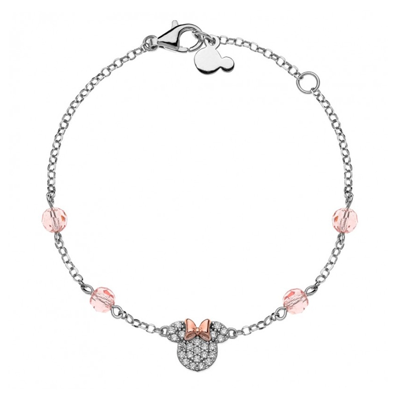 Pulsera en plata Disney con Minnie, circonitas y cristal rosa, BS00010TZWL-55.CS.