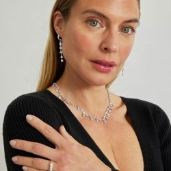 Pendientes largos en plata rodiada y circonitas Ediop de Luxenter, EH795Y00.
