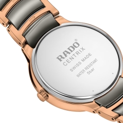 Reloj Rado Centrix unisex cerámica gris y acero rosado, R30023012.