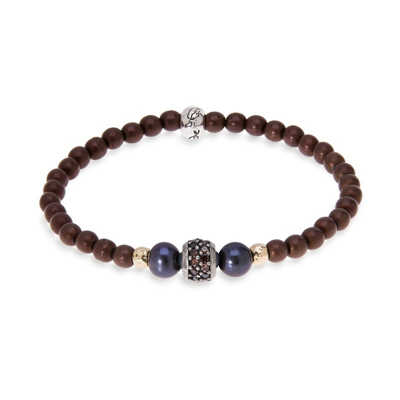 Pulsera elástica con hematites bronces Akbar Platadepalo, WB270M.