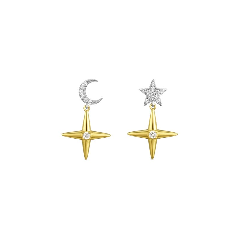 Pendientes en plata bicolor con luna y estrella de Luxenter, EH821M00.