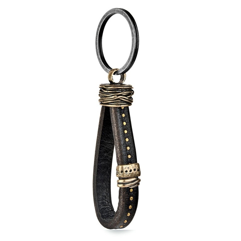 Llavero para hombre en piel, plata y bronce, Atik de Platadepalo, MK4B.