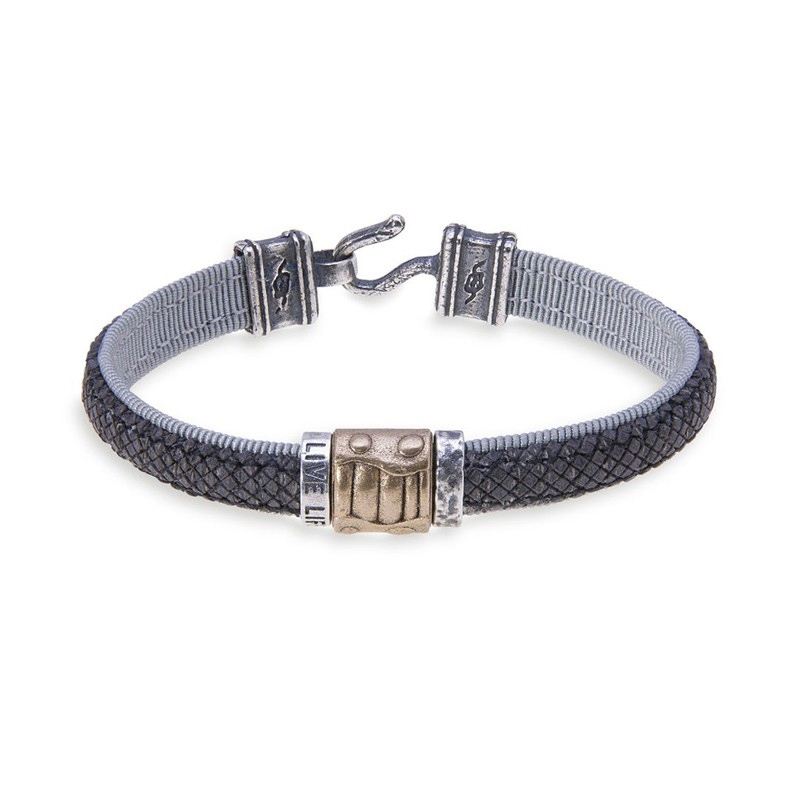 Pulsera de hombre en piel y textil gris, Segovia de Platadepalo, MB124N.