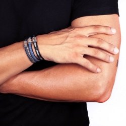 Pulsera de hombre en piel y textil gris, Segovia de Platadepalo, MB124N.