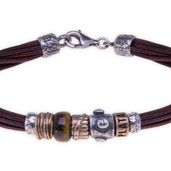 Pulsera de cuero, plata, bronce y ojo de tigre de Platadepalo, MB113X.