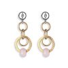 Pendientes largos en plata, bronce y cuarzo rosa, Platadepalo TE9D.