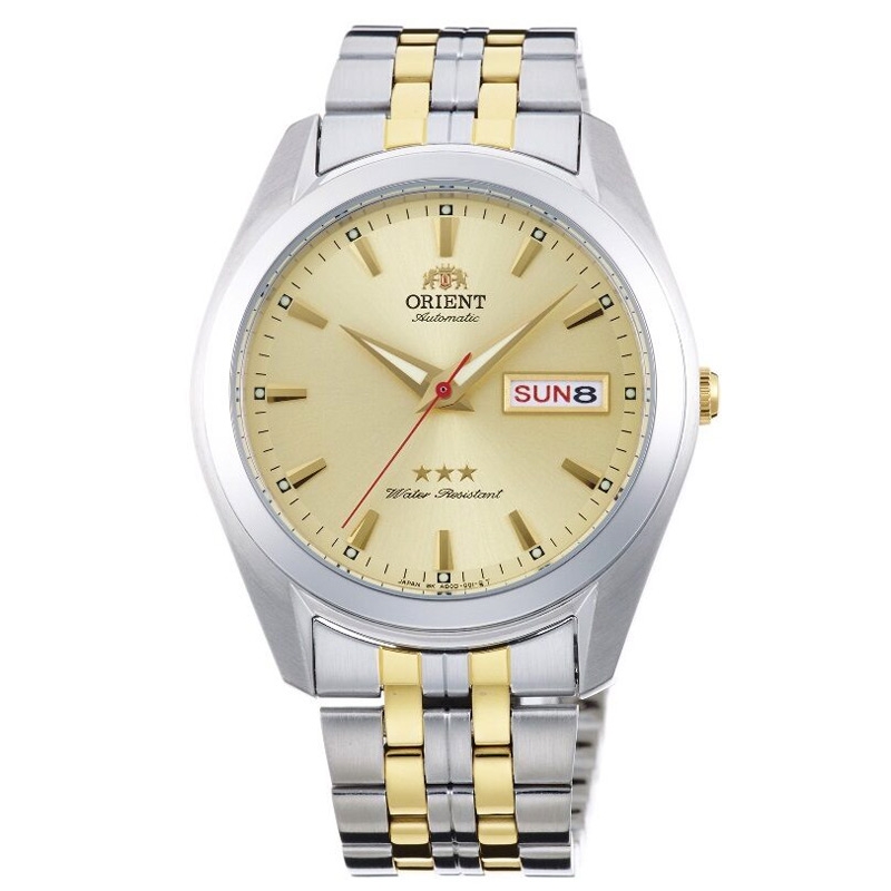 Reloj Orient 3 Star automático bicolor con esfera dorada, RA-AB0030G19B.