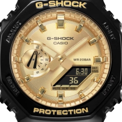 Reloj G-Shock en resina negra brillo y esfera dorada, GA-2100GB-1AER.