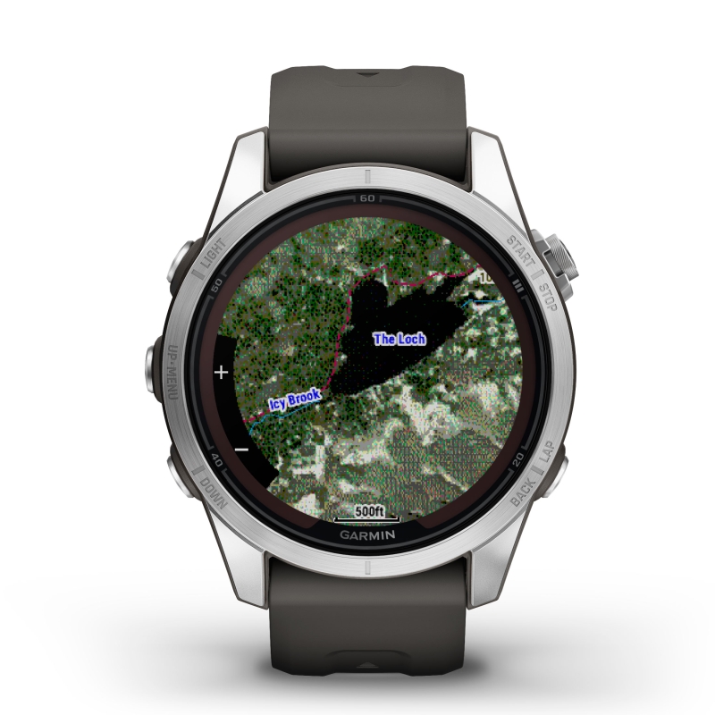 Reloj Garmin fēnix® 7S Pro Solar plateado y gris, 010-02776-01.