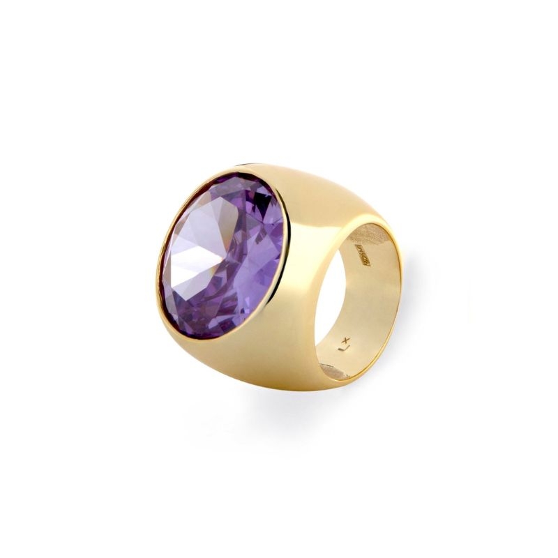Anillo ancho de plata dorada con amatista, Nalin de Luxenter, XA2103Y11.