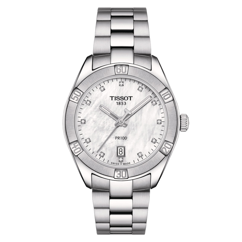 Reloj Tissot PR 100 Sport Chic esfera de nácar y diamantes, T1019101111600.