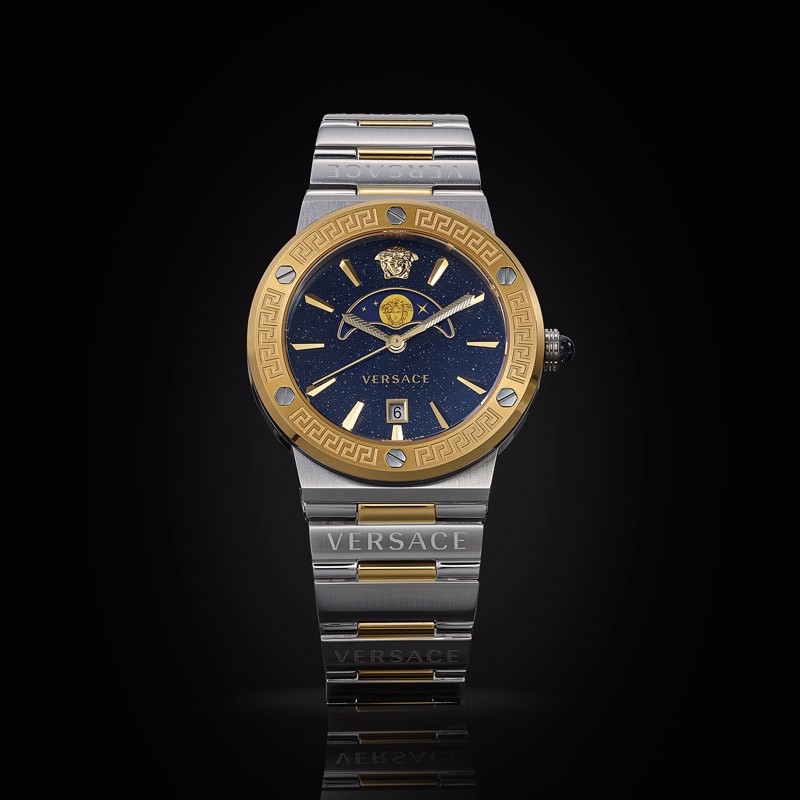 Reloj Versace Greca Moonphase bicolor y esfera de aventurina, VE7G00223.
