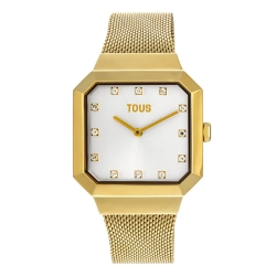 Reloj Tous Karat Squared dorado con circonitas y correa de malla, 300358062.