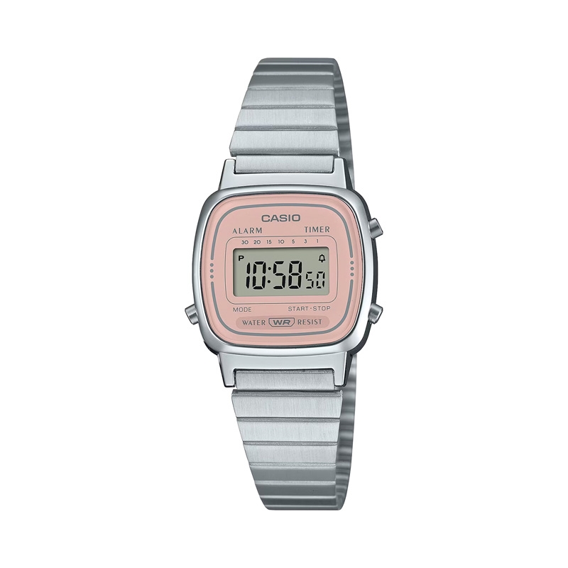 Reloj Casio Mini Vintage plateado con esfera rosa, LA670WEA-4A2EF.