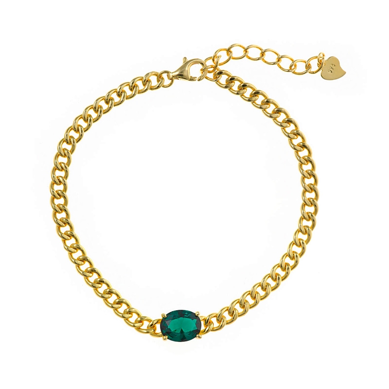 Pulsera de plata dorada con piedra verde de Salvatore Plata, 211P0049.