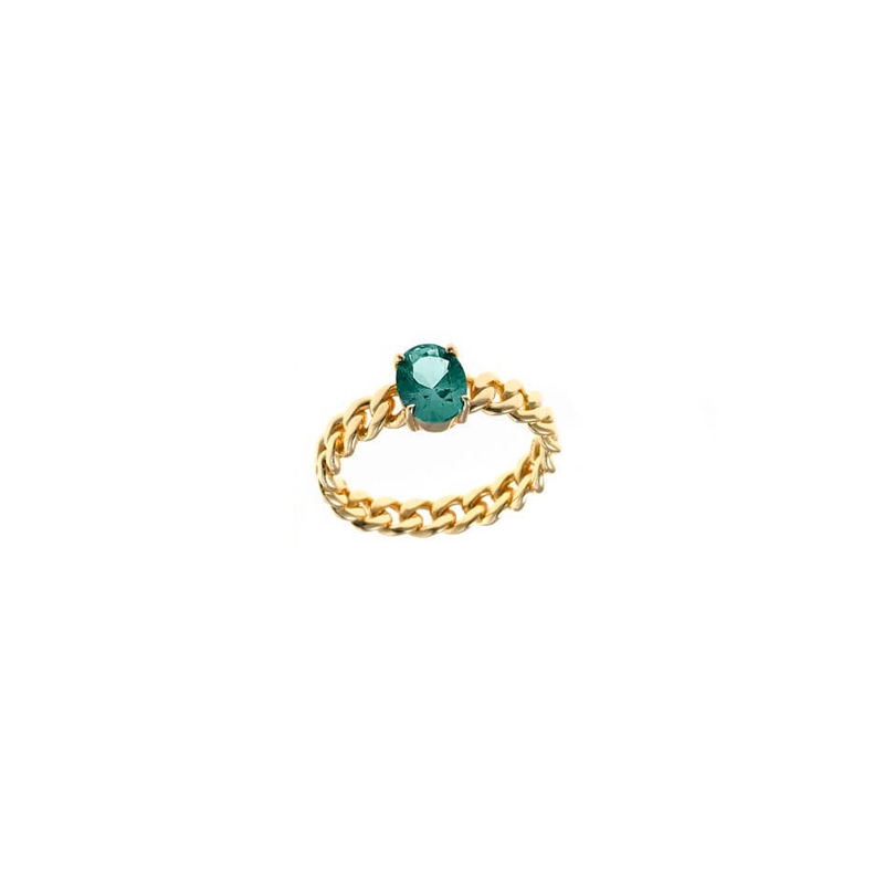 Anillo en plata dorada y circonita verde de Salvatore Plata, 211S0178.
