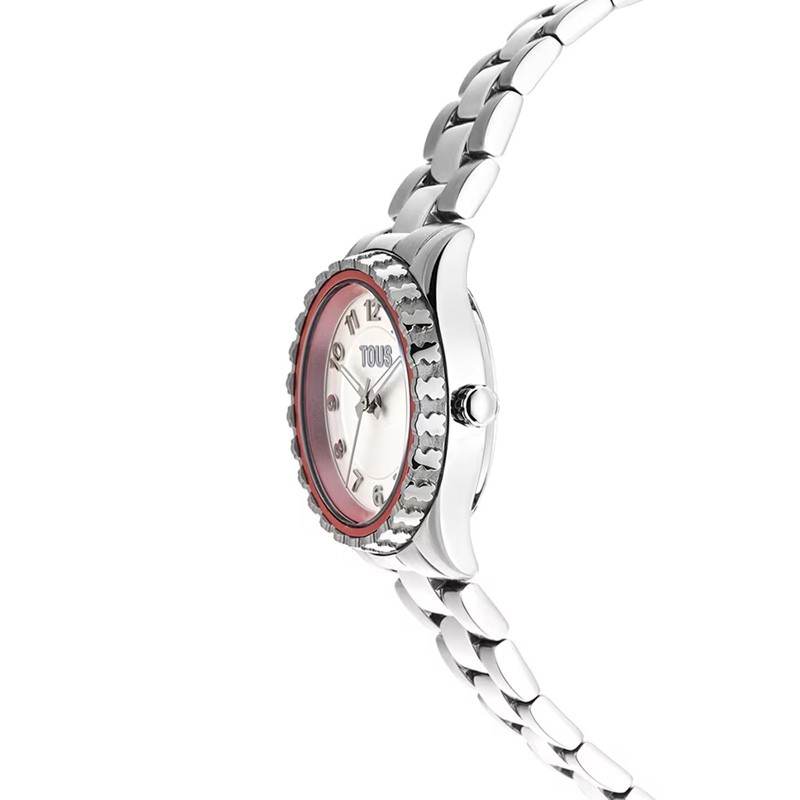 Reloj Tous T-Bear Mini en acero con bisel de aluminio rosa, 200351080.