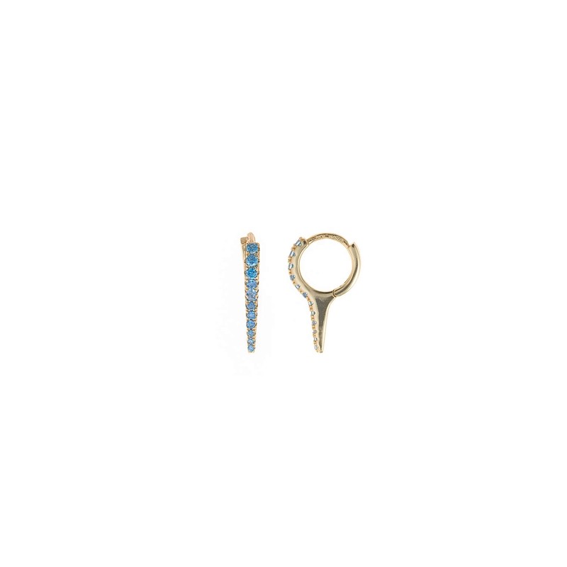 Aros de diseño en plata dorada y circonitas celestes de Salvatore Plata, 213A0492.