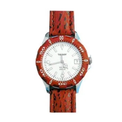 Reloj Tissot PR 50 descatalogado con bisel y correa de piel roja, T21466111.