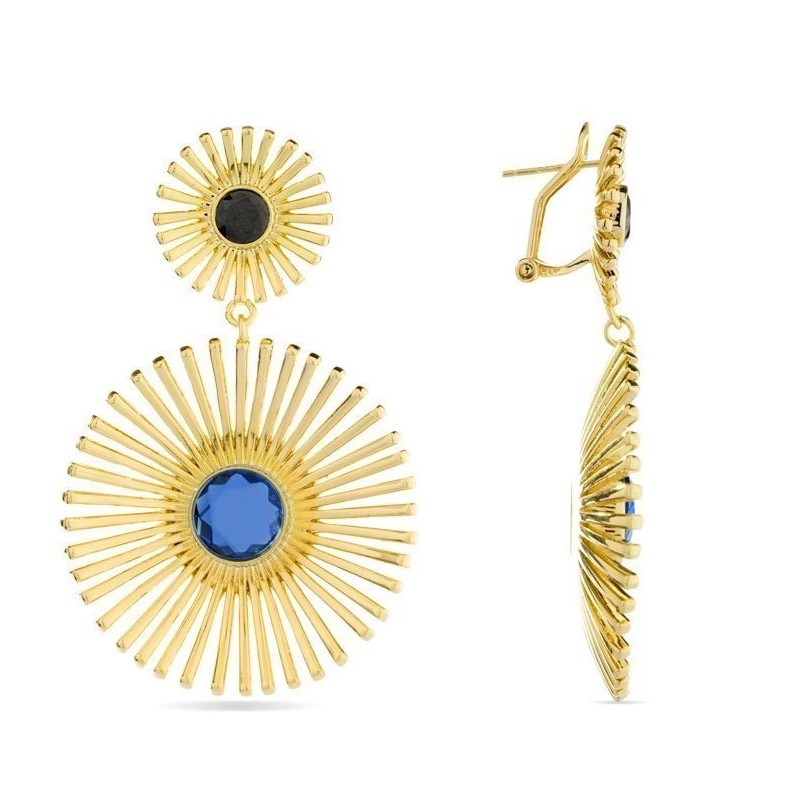 Pendientes largos dorados en forma de sol Ikki de Luxenter, SGEX25802.
