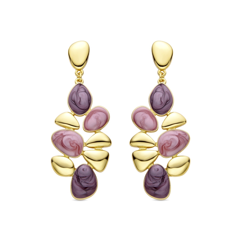 Pendientes largos dorados y piedras rosadas de Luxenter, SGEU020628.