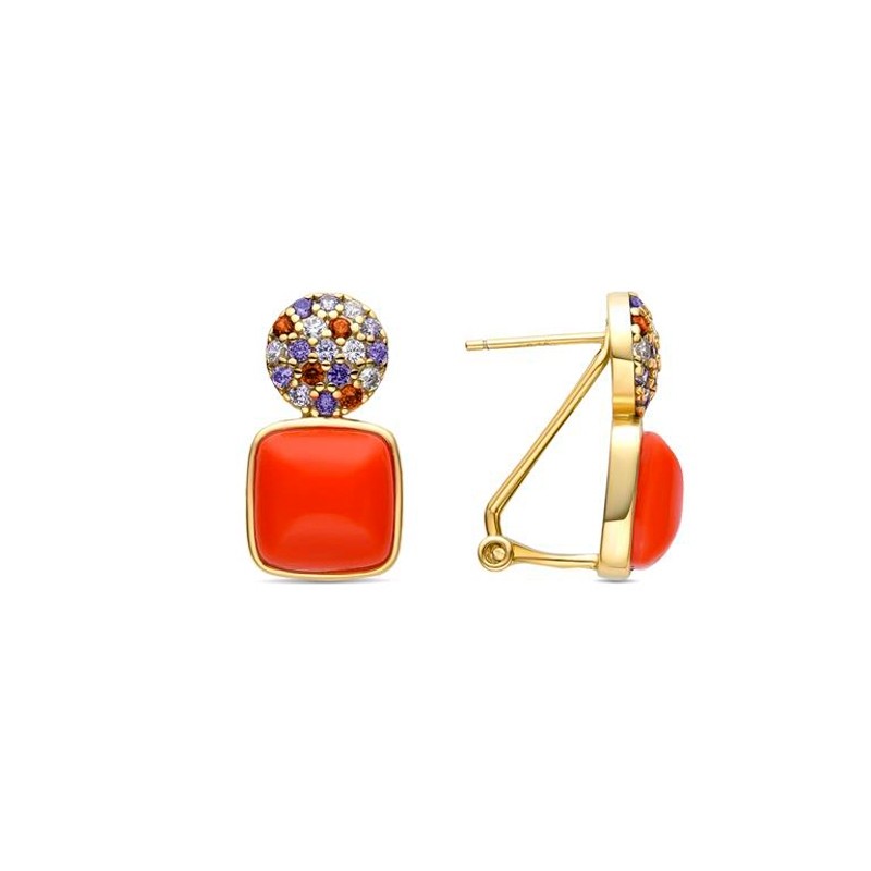 Pendientes de plata dorada, coral y piedras multicolor de Luxenter EXA605Y20.