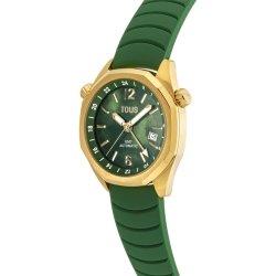 Reloj Tous Now automático con GMT en dorado y correa verde, 3000133600.