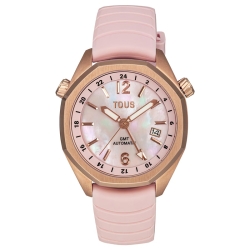 Reloj Tous Now automático con GMT en rosado y esfera de nácar, 3000133800.