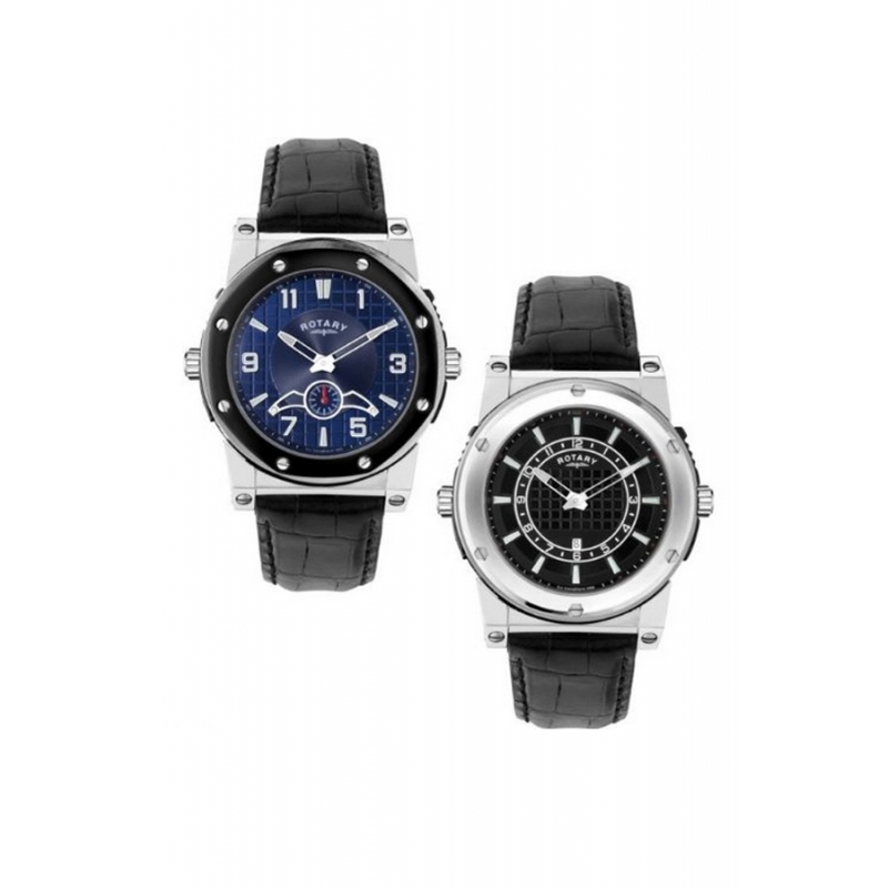 Reloj Rotary de hombre reversible correa piel negra GS02950/04/05