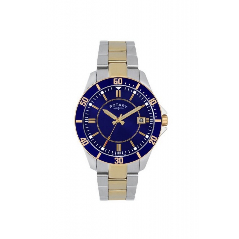 Reloj Rotary de hombre acero bicolor dorado esfera azul GB02801/05