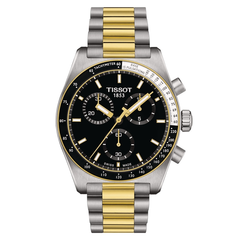 Reloj Tissot PR516 Chronograph bicolor dorado y esfera negra, T1494172205100.