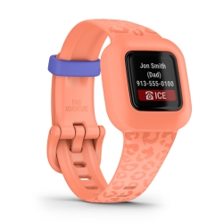 Reloj Garmin vívofit® jr. 3 estampado leopardo en melocotón, 010-02441-04.