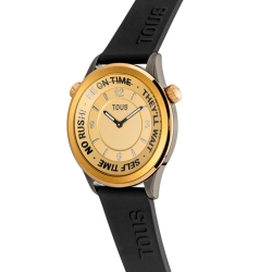 Reloj Tous Now en acero gris y dorado con correa de silicona negra, 3000133300.