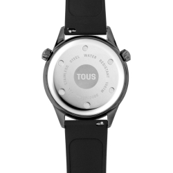 Reloj Tous Now en acero gris y dorado con correa de silicona negra, 3000133300.