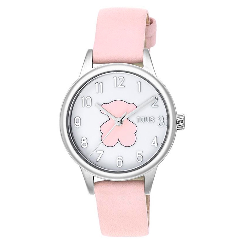 Reloj Tous New Muffin con osito para niñas en acero con correa de piel rosa, 200351094.