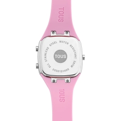 Reloj Tous B-Time digital para mujer en acero con acabado pulido junto a correa de silicona rosa, 3000131400.