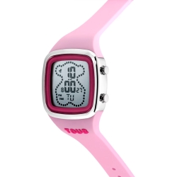 Reloj Tous B-Time digital para mujer en acero con acabado pulido junto a correa de silicona rosa, 3000131400.