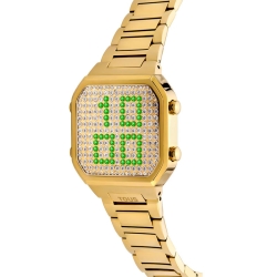 Reloj Tous D-BEAR digital para mujer en acero IPG dorado con circonitas y detalles verdes, 3000130700.