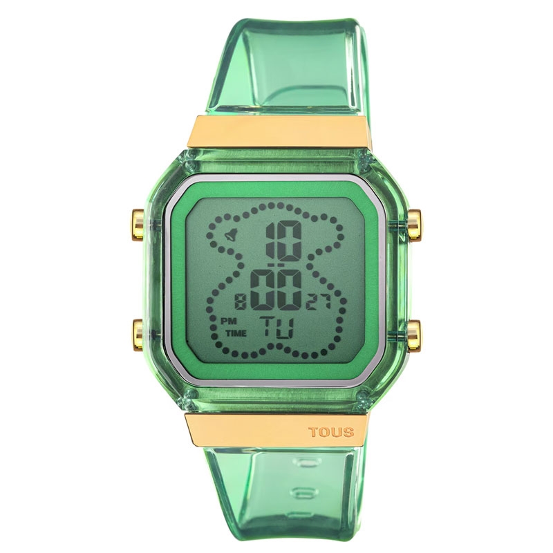 Reloj Tous D-Bear Fresh digital en policarbonato transparente menta e IPG, 3000133000.