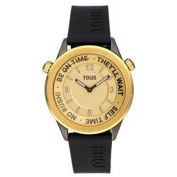 Reloj Tous Now en acero gris y dorado con correa de silicona negra, 3000133300.