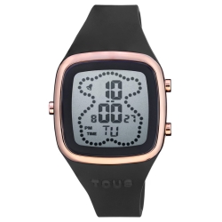 Reloj Tous B-Time digital en acero IRPG rosado y correa de silicona negra, 3000132900.