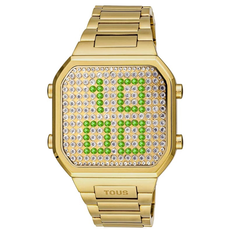 Reloj Tous D-Bear dorado con circonitas y pantalla luces LED, 3000130700.