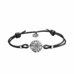 Pulsera DKNY de cuero negro y bola acero con circonitas NJ1764040