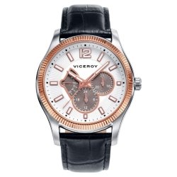 Reloj Viceroy Magnum multifunción, detalles rosados y correa negra 42253-05.