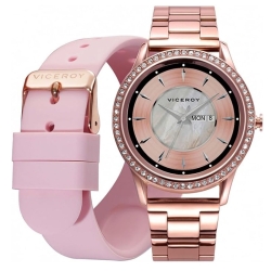 Reloj intiligente Viceroy SmartPro rosado con circonitas y correa extra, 41102-79.