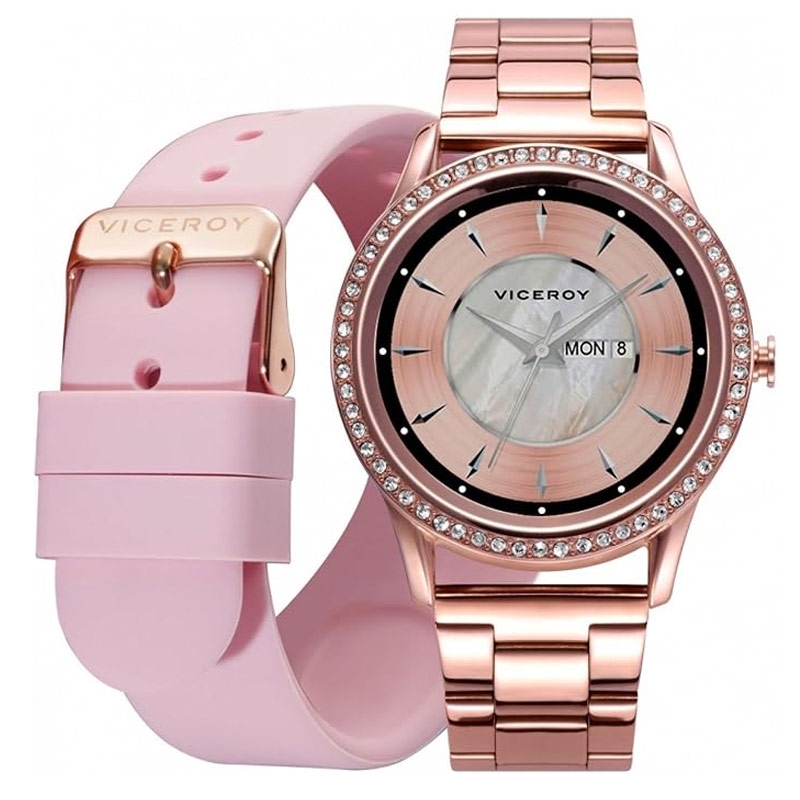 Reloj intiligente Viceroy SmartPro rosado con circonitas y correa extra, 41102-79. Reloj intiligente Viceroy SmartPro rosado con circonitas y correa extra, 41102-79.