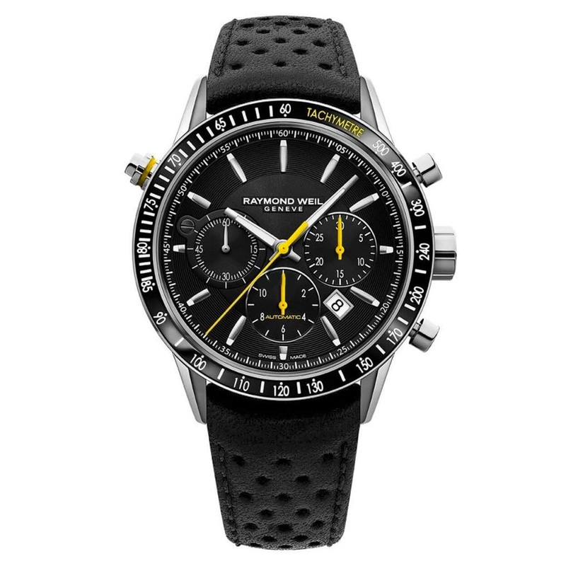 Reloj Raymond Weil Freelancer Chrono automático y detalles amarillo, 7740-SC1-20021. Reloj Raymond Weil Freelancer Chrono automático y detalles amarillo, 7740-SC1-20021.