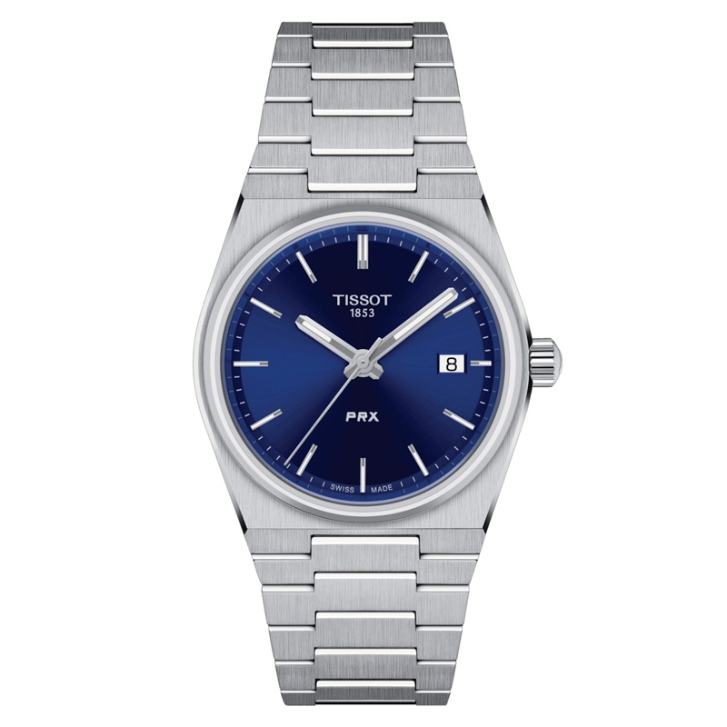 Reloj Tissot PRX cuarzo y acero con esfera azul 35mm, T1372101104100.