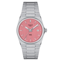 Reloj Tissot PRX en acero, cuarzo y esfera rosa 35 mm, T1372101133100.